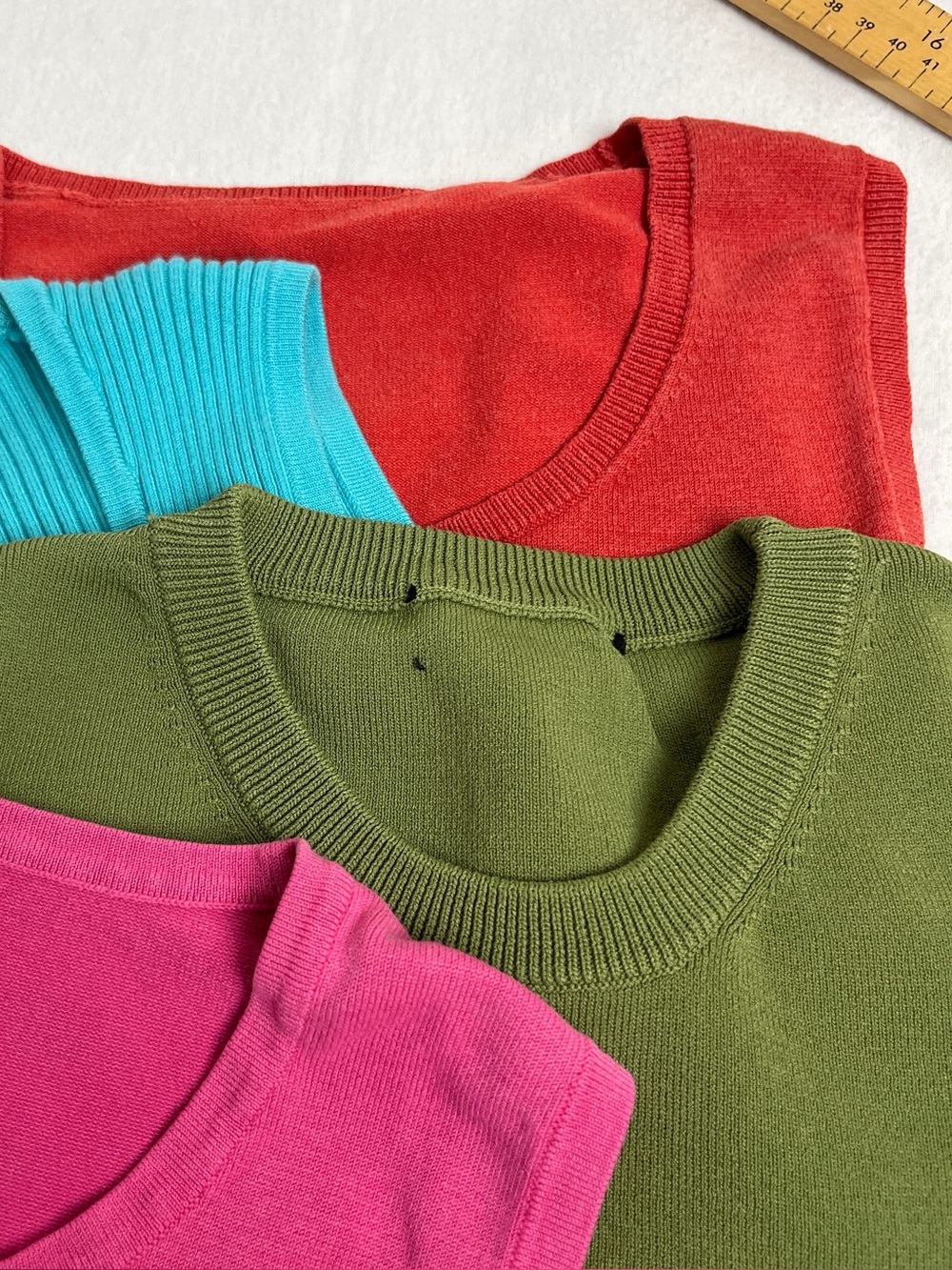 Sleeveless Sweater Lot size M Womens 4 Pull-overs Hot Pink, Red, Green sky Blue